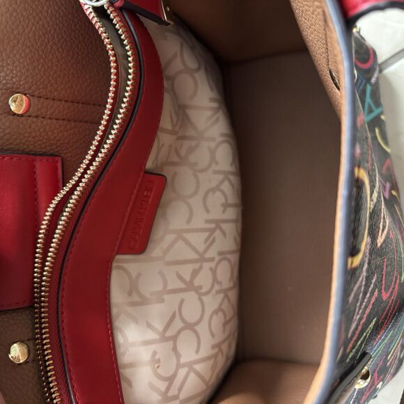 Calvin Klein Purse Dilan Shoulder Bag Colorful Logo Red Brown Medium Multicolor - Picture 8 of 15